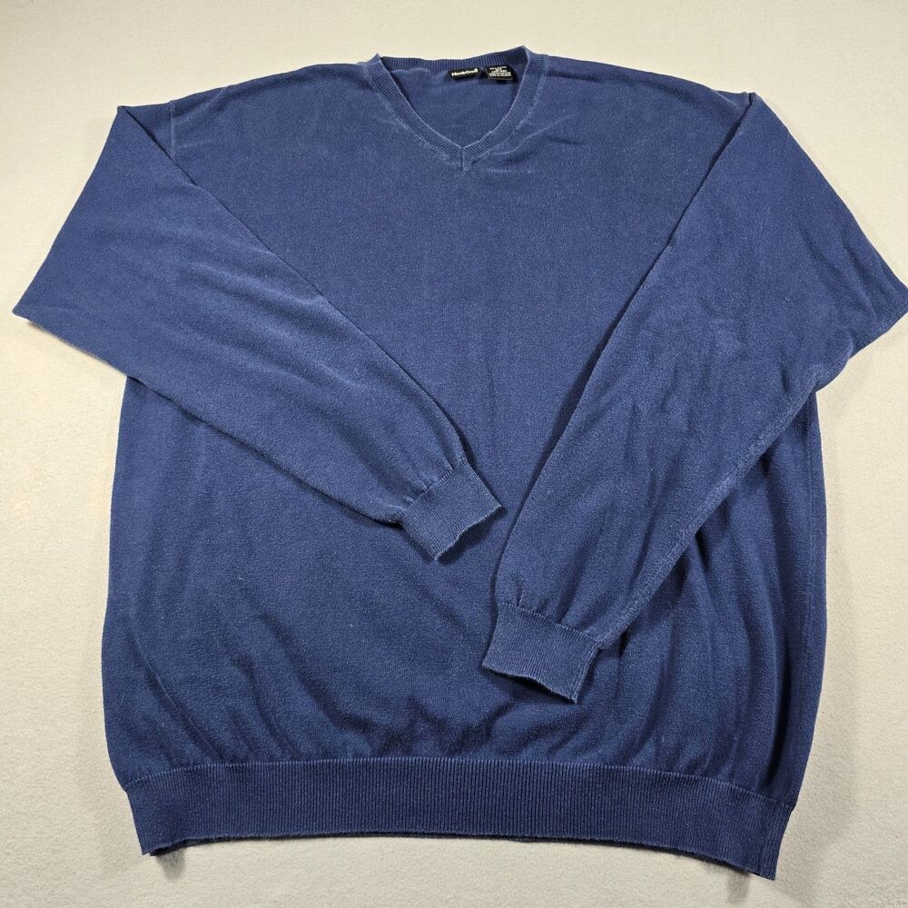 Northcrest Men's XLT Navy Blue V-Neck Pullover Knit Sweater 100% Cotton